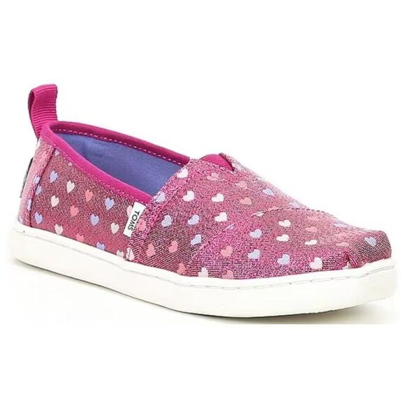Toms Alpargata Dark Fuchsia Glimmer Hearts Youth Girls Slip-On Shoes Pink 1.5 - Picture 1 of 12